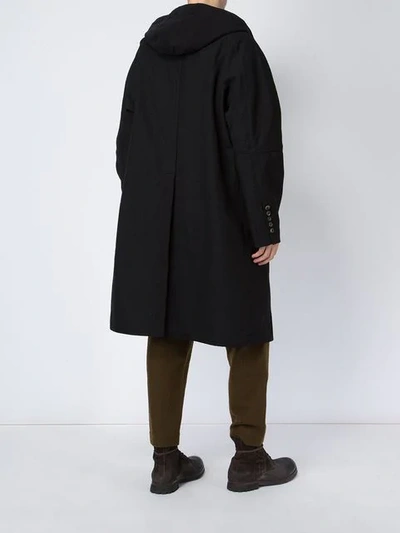 Shop Ziggy Chen Single-breasted Hooded Coat In Black