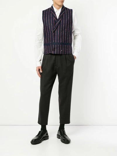 Shop Sartorial Monk Striped Double-breasted Waistcoat - Blue