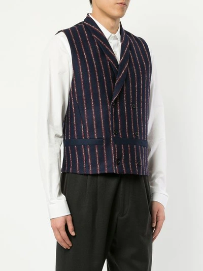 Shop Sartorial Monk Striped Double-breasted Waistcoat - Blue