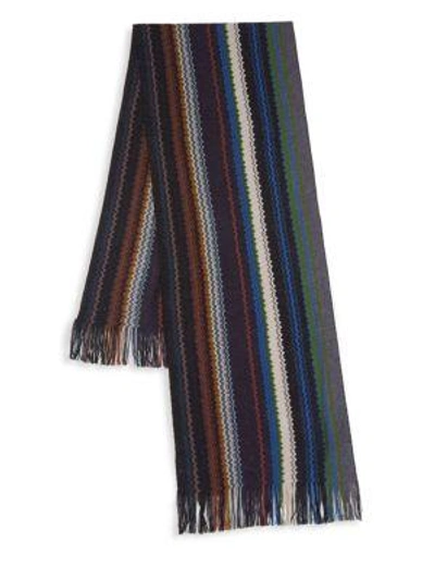 Shop Missoni Chevron Striped Scarf In Olive