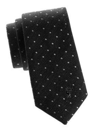 Shop Versace Dotted Silk Tie In Black