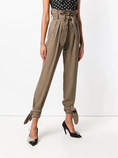 Shop Attico Tied Cuff Check Trousers In Neutrals