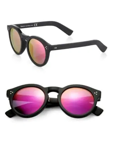 Shop Illesteva Leonard Round Mirrored Sunglasses In Matte Black