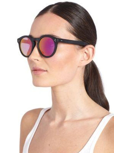 Shop Illesteva Leonard Round Mirrored Sunglasses In Matte Black