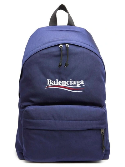 Shop Balenciaga Logo Backpack In Blue