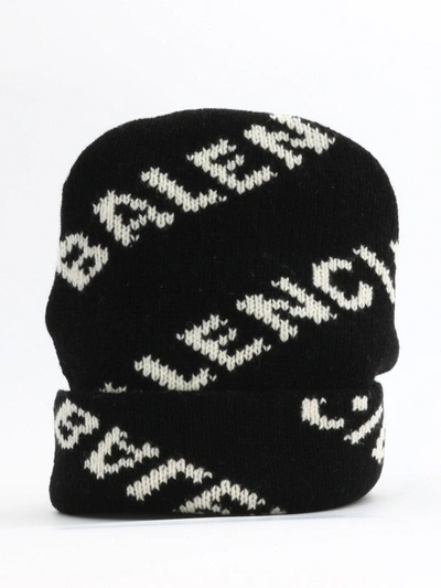 Shop Balenciaga Logo Knitted Beanie In Black