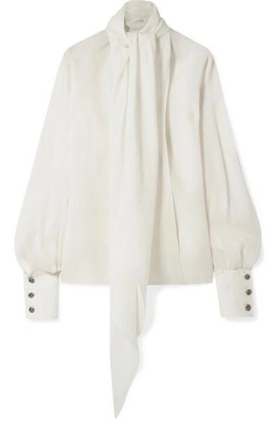 Shop The Row Asta Pussy-bow Silk-crepe Blouse In Ivory