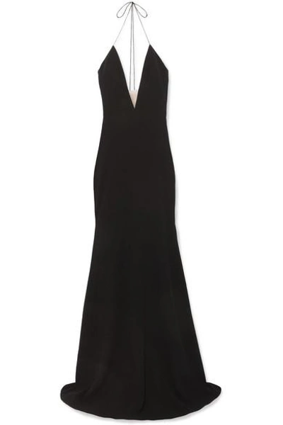 Shop Alex Perry Rae Tulle-trimmed Cady Halterneck Gown In Black