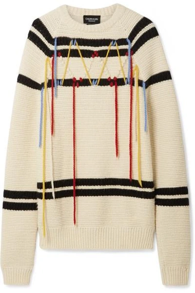 Shop Calvin Klein 205w39nyc Embroidered Wool Sweater In Cream