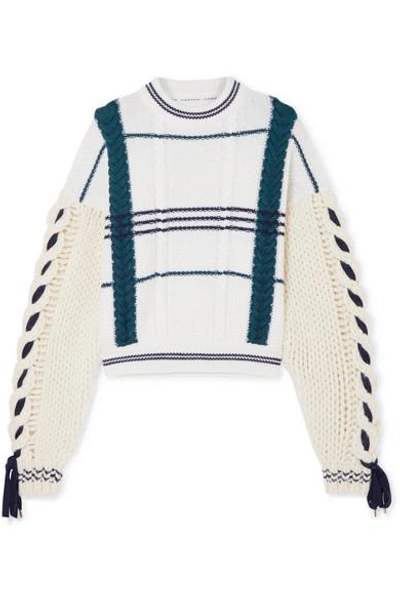 Shop Carven Cable-knit Wool And Alpaca-blend Sweater In Ecru