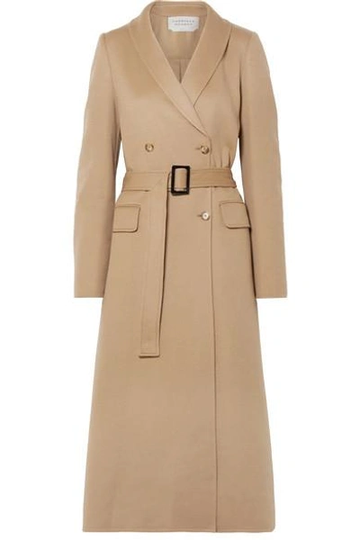 Shop Gabriela Hearst Joaquin Double-breasted Pleated Cashmere Coat In Beige