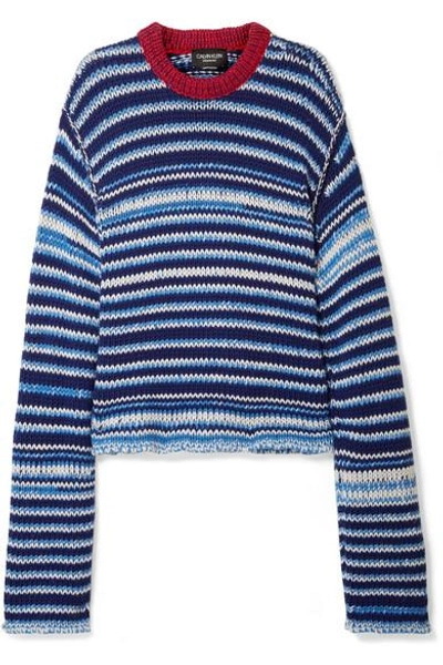 Shop Calvin Klein 205w39nyc Oversized Striped Wool Sweater In Navy