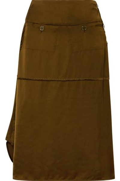 Shop Carven Asymmetric Satin Midi Skirt In Army Green