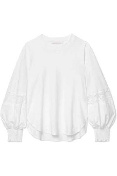 Shop See By Chloé Lace-paneled Cotton-jersey Sweatshirt In White