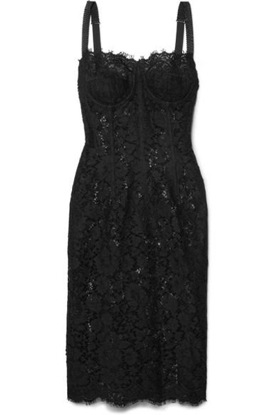 Shop Dolce & Gabbana Satin-trimmed Corded Lace And Tulle Midi Dress In Black