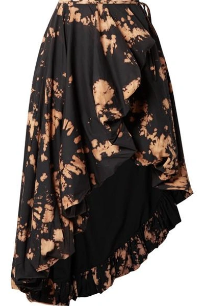 Shop Marques' Almeida Asymmetric Tie-dyed Cotton Wrap Midi Skirt In Black