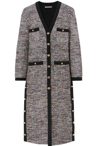 Shop Alessandra Rich Button-embellished Boulcé-tweed Cardigan In Gray