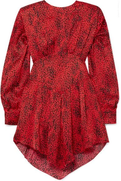 Shop Alessandra Rich Leopard-print Silk-jacquard Mini Dress In Red