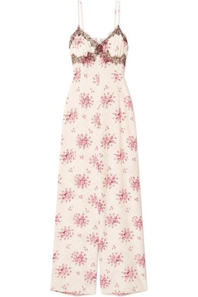 Shop Morgan Lane Bambi Lace-trimmed Printed Silk-charmeuse Jumpsuit In Pink