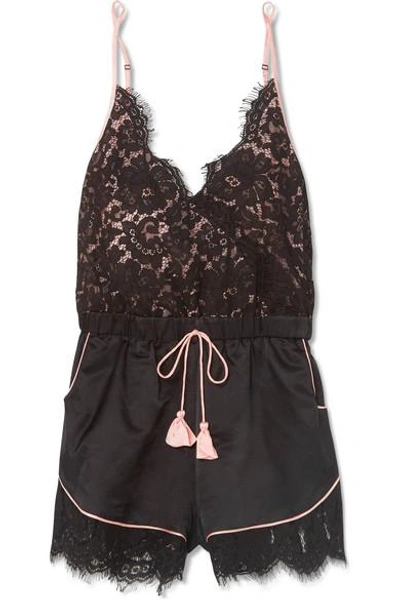Shop Morgan Lane Emma Lace And Charmeuse Playsuit In Black
