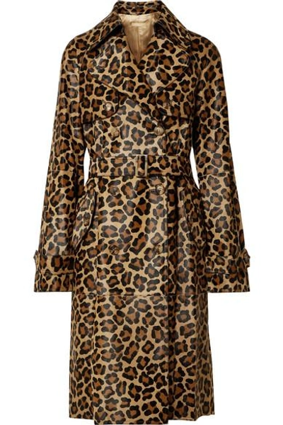 Michael Kors Leopard-print Double-breasted Haircalf Trench Coat In ...
