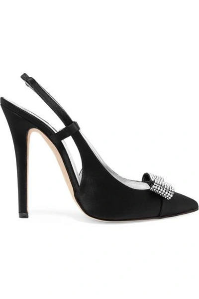 Shop Alessandra Rich Swarovski Crystal-embellished Satin Slingback Pumps In Black