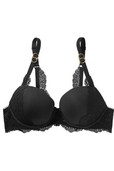 Shop Stella Mccartney Stella Stretch-jersey And Lace Underwired Plunge Bra In Black