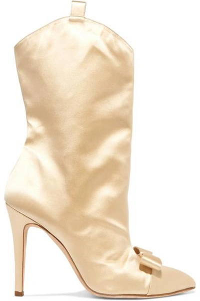 Shop Alessandra Rich Bow-embellished Satin Ankle Boots In Beige