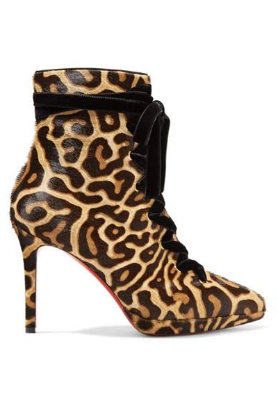 Shop Christian Louboutin Circus Nana 100 Lace-up Leopard-print Calf Hair Platform Ankle Boots In Leopard Print