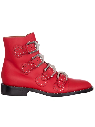 Shop Givenchy Elegant Line Studded Ankle Boots In Red In Rosso