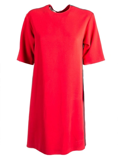 Shop Gucci Stretch Viscose Tunic Dress With Web In Rosso