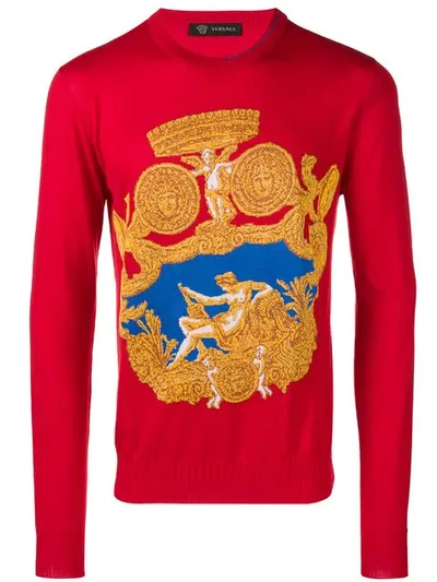 Shop Versace Baroque Knit Sweater - Red