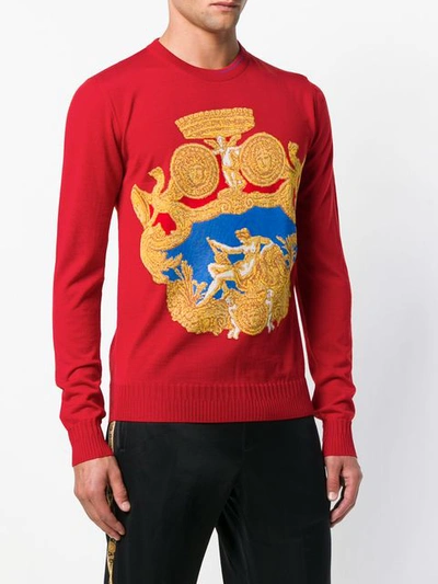 Shop Versace Baroque Knit Sweater - Red