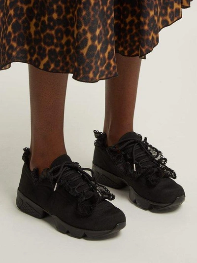 Ganni Harriet Chiffon-trimmed Satin-twill Sneakers In Black | ModeSens