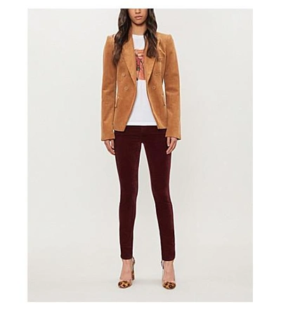 Shop J Brand Maria Skinny High-rise Velvet Jeans In Oxblood