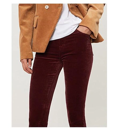 Shop J Brand Maria Skinny High-rise Velvet Jeans In Oxblood