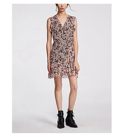 Shop Allsaints Priya 花的-打印 薄纱 迷你 穿着 In Pink