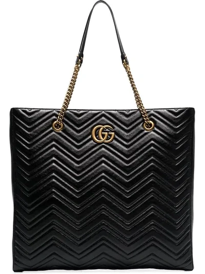 Shop Gucci Black Marmont Large Chevron Leather Tote