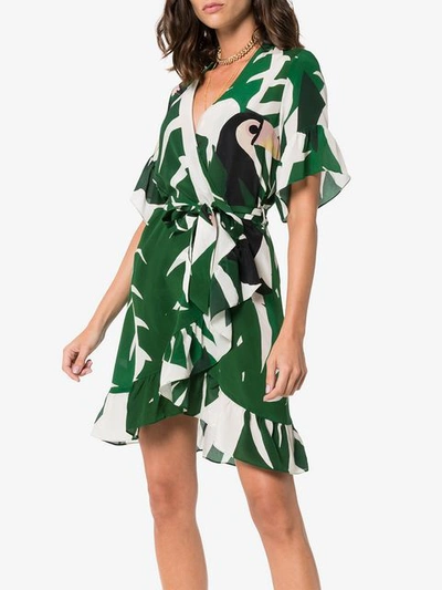 Shop Adriana Degreas Geometric Foliage Silk Mini Dress - Green