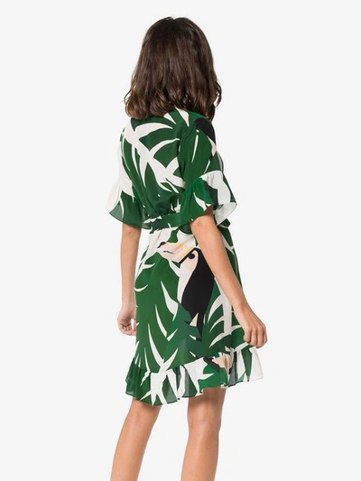 Shop Adriana Degreas Geometric Foliage Silk Mini Dress - Green
