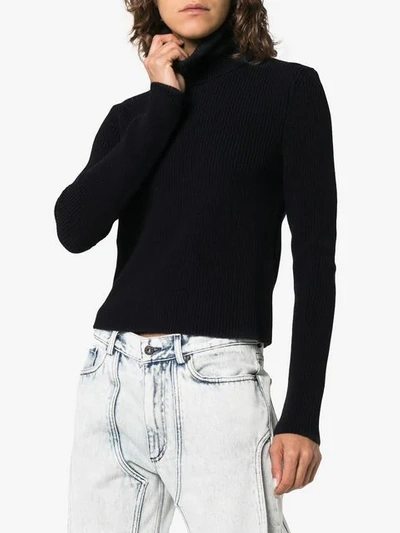 Shop A_plan_application Turtle Neck Ribbed Wool Jumper In Blue