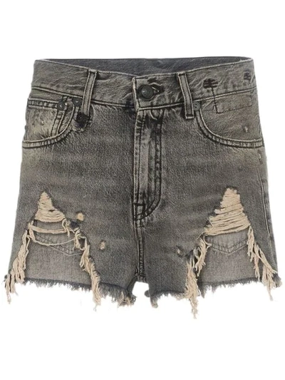 Shop R13 Shredded Slouch Denim Shorts In Black