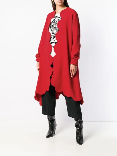 Shop Valentino Scallop Trim Oversized Coat - Red