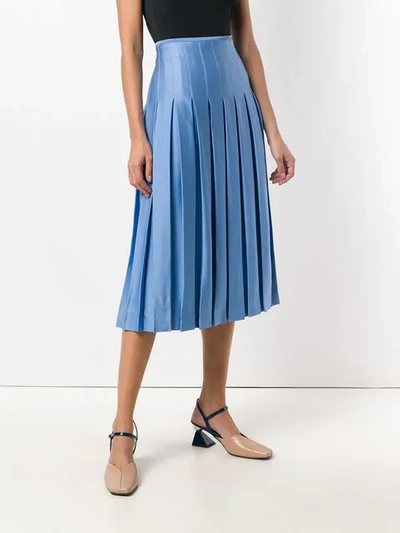 Shop Victoria Beckham Pleated Midi Skirt In Blue