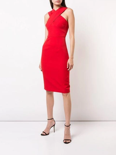 Shop Milly Cross Neck Fitted Dress - Red