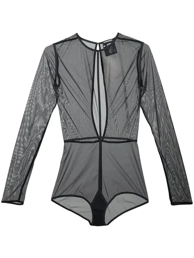 Shop Ann Demeulemeester Longsleeved Sheer Bodysuit - Black