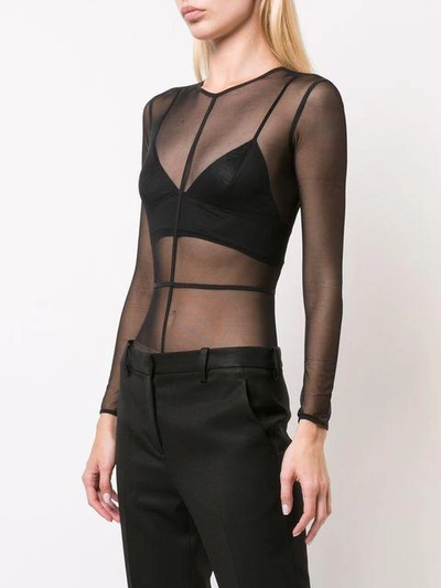 Shop Ann Demeulemeester Longsleeved Sheer Bodysuit - Black