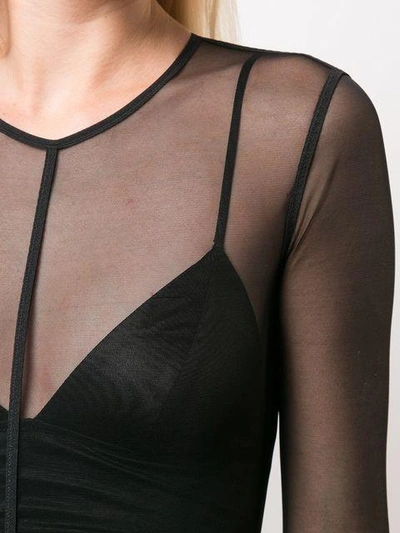 Shop Ann Demeulemeester Longsleeved Sheer Bodysuit - Black