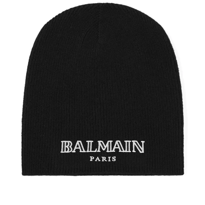 Shop Balmain Embroidered Logo Beanie In Black