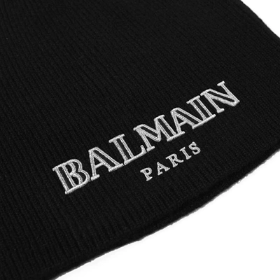 Shop Balmain Embroidered Logo Beanie In Black